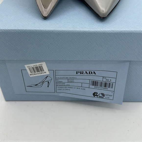 Prada Triangle Show Pointed Toe Pump Heels Grey Size 39.5 EU / 9.5 US NIB - Picture 7 of 9